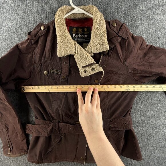 Barbour International MATLOCK Brown Size 6 Waxed Jacket Women Fleece Inside - Picture 7 of 16